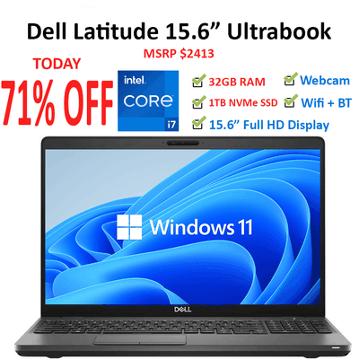 Supertop Dell Latitude15.6" i7 32GB 1TB SSD Windows 11 Ultrabook